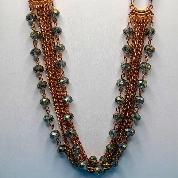 Silver Crystal Bead Gold Chain Necklace, Unique Cone Beads, 35" - Picture 2 of 16